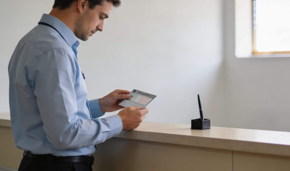 employe verifiant carte grise sur comptoir administratif
