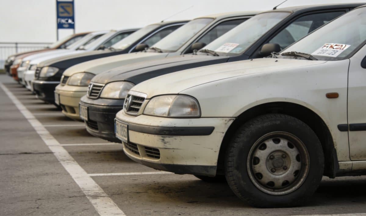 file de voitures usees sur parking controle fiscal